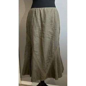 Nine West Womens Green Linen Western Skirt Lace Side Zip Lined A-line MIDI Sz 4